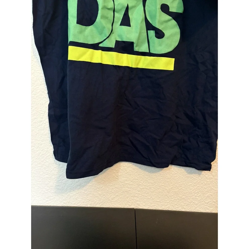 Adidas Shirt Men XL Navy Blue Crew Tee Spell Out Chest Hit Logo Go To Tee